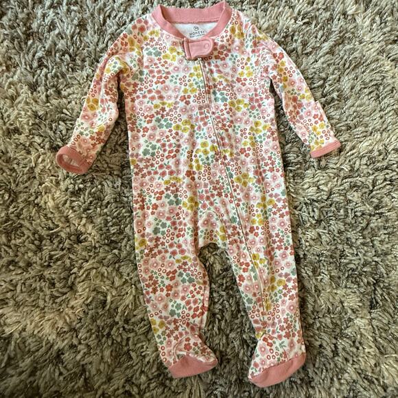 Honest Co. Pink Floral Baby Girl Zip Up Sleeper 0-3 Months - Picture 1 of 6